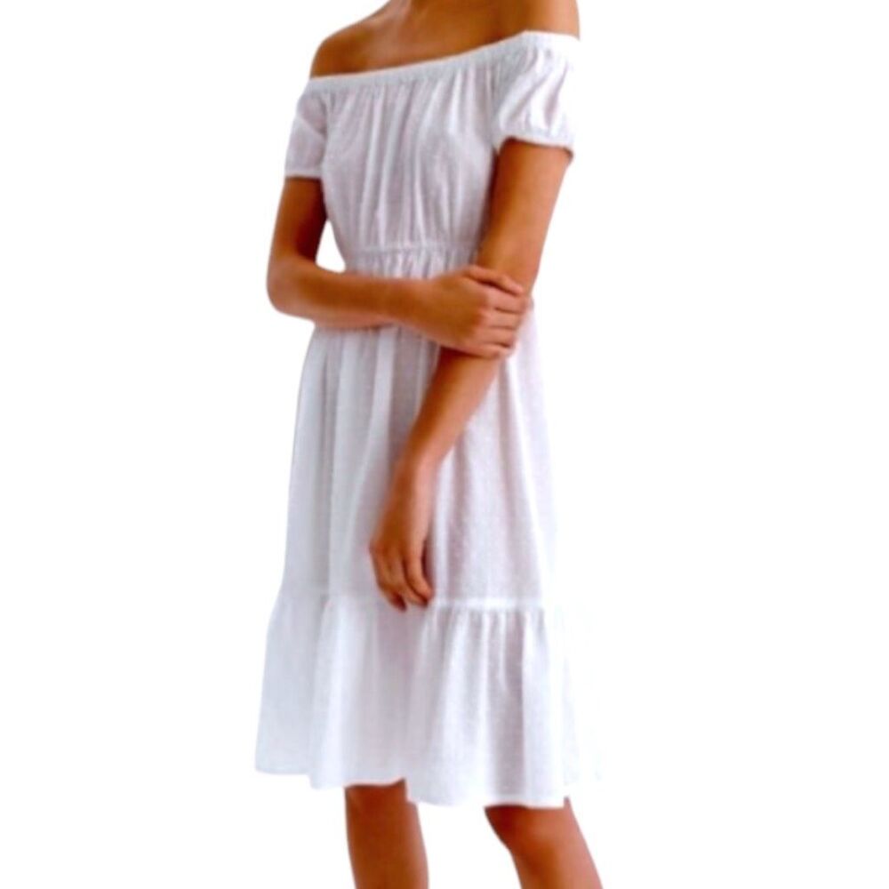 J. Crew Womens Off-The-Shoulder Swiss Dot Tired Beach Cover-up Dress White Large